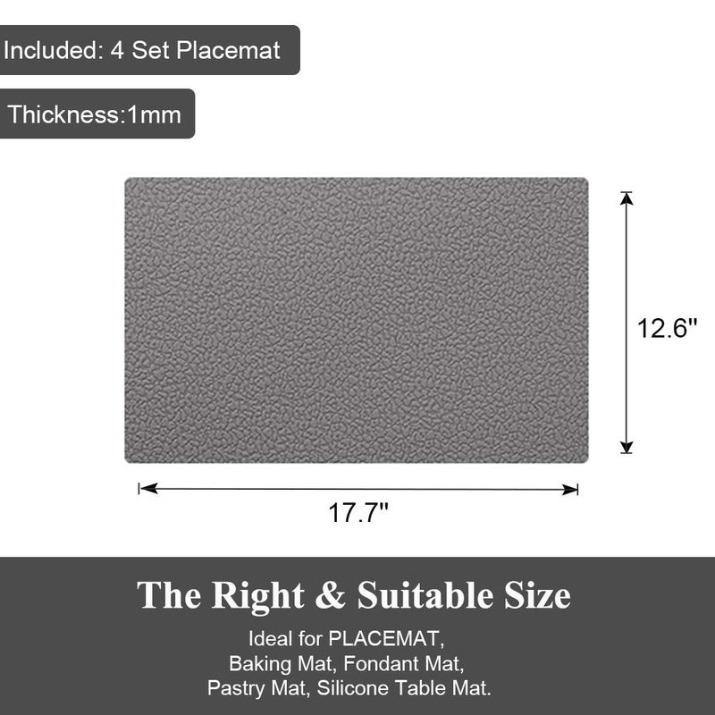 ME.FAN Silicone Placemats [17.7''x12.6''] Heat-Resistant Thicken Non-Slip Tablemats Non-Skid Table Mats Set of 4 (Dark Gary) - Image 2
